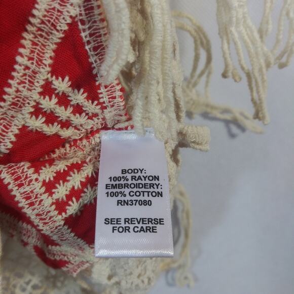 Cato Red Cream Embroidered Lace Boho Top Coastal Beach Size M - Picture 7 of 7